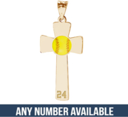 Softball Color Enameled Cross Pendant w  Number