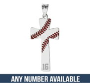 Baseball Stitch Enameled Cross Pendant w  Number