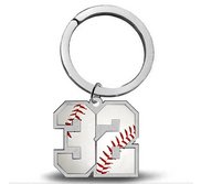 Sterling Silver Baseball Number   Stainless Steel Key Ring with 1 or 2 Digits