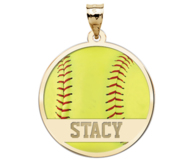 Color Enameled  Yellow Softball Pendant with Name