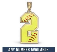 Softball Color Enameled Single Number Pendant or Charm