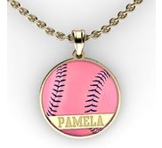 Color Enameled  Pink Softball Pendant with Name