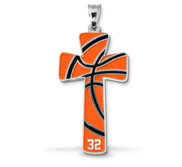 Basketball Stitch Enameled Cross Pendant w  Number