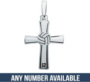 Sterling Silver High Polished Volleyball Cross w  Number