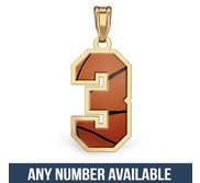 Basketball Color Enameled Single Number Pendant or Charm