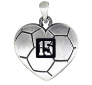 Sterling Silver Heart Shaped Soccer Pendant w  Number   Chain