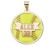 Color Enameled  Yellow Softball Pendant with Name   Number