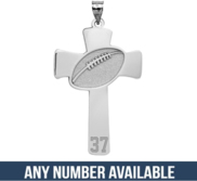 Football Stitch Engraved Cross Pendant w  Number