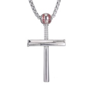 Sterling Silver Baseball Bat Cross Pendant w  20 inch Chain