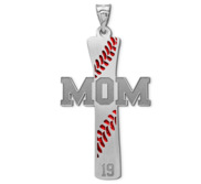 Baseball Stitch Enameled Mom Cross Pendant w  Number