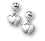 Sterling Silver Children s  Double Heart   Dangle  Earrings