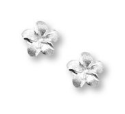 14K  White Gold Children s  Flower  Hand Engraved Earrings