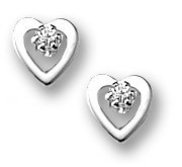 Sterling Silver Children s Open Heart Post Earrings w  Cubic Zirconia