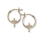 14K  Yellow Gold Children s Hoops with Cross Earrings