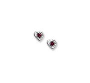 14K  White Gold Child s Genuine Garnet  Heart  Birthstone Earrings