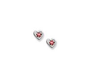 14K  White Gold Child s Genuine Ruby Heart Birthstone Earrings