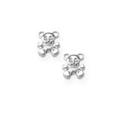 14K  White Gold Children s  Teddy Bear  Safety Back Earrings