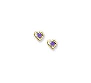 14K Yellow Gold Children s Genuine Amethyst Birthstone Heart Earrings