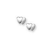 14K  White Gold Children s  Double Heart  Safety Back Earrings