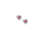 14K  White Gold Child s Genuine Tourmaline Heart Birthstone Earrings