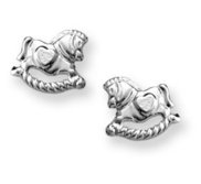 Sterling Silver Children s  Rocking Horse   Post Earrings