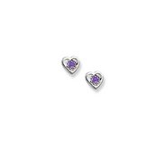 14K  White Gold Child s Genuine Amethyst  Heart  Birthstone Earrings