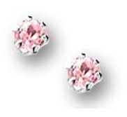 Sterling Silver Children s Stud Post Earrings with Pink Cubic Zirconia