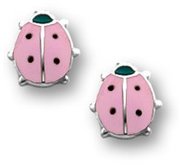 Sterling Silver Children s  LadyBug  Enamel Post Earrings