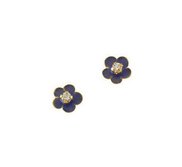 14K Yellow Gold Children s Flower Enamel Earring W Cubic Zirconia