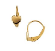 14K Yellow Gold Children LeverBack Earring W Heart