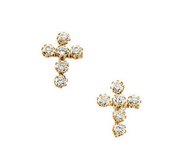 14K Yellow Gold Children s Cross Earring W Cubic Zirconia