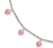 Sterling Silver Childrens Enameled Heart Charm Link Bracelet