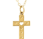 14k Yellow Gold Heart Cut Out Children s Cross Pendant w  15  Chain Included