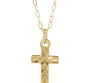 14k Yellow Gold Diamond Cut Children s Cross Pendant w  15  Chain Included