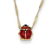 14k Yellow Gold Ladybug Enameled Pendant w  16  Chain