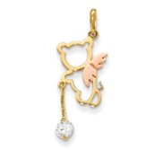 14k Yellow and Rose Gold CZ Children s Angel Bear Pendant