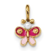 14k Yellow Gold Cultured Pearl and Enameled Butterfly Pendant