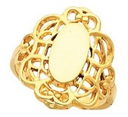 14K Gold Women s Oval Signet Ring with Filigree Design