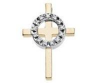 14K Two Tone Yellow Gold   Diamond Cross Pendant