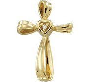 14K Yellow Gold Diamond Heart Cross Pendant