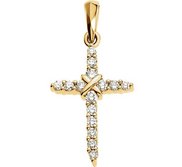 14K Yellow Gold Cross   Diamond Pendant