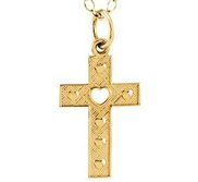 14K Yellow Gold Children s Cross W Heart Pendant