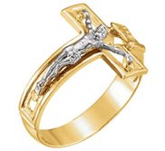 14K Two tone Cross Ring