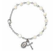 Silver tone Mother of Pearl Rosary Bracelet