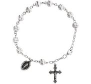 Sterling Silver Rosary Bead Bracelet w  Miraculous Charm