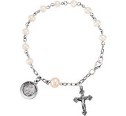 Sterling Silver First Holy Communion Freshwater Cultured Pearl Rosary Bracelet