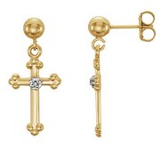 14K Yellow Gold or White Gold  Cross Diamond Earrings