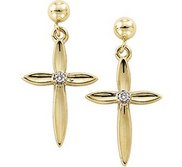 14K Yellow Gold Cross Earrings with Genuine Diamond