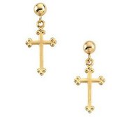 14K Yellow and White Gold Cross Earrings