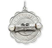 Sterling Silver Graduation Day Disc with Cultured Pearls Charm